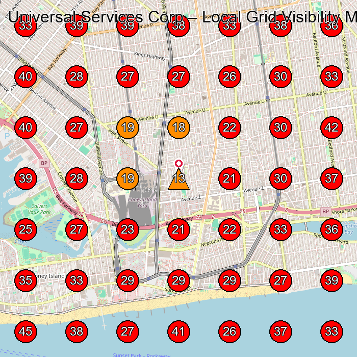 Universal Services Corp GeoGrid visibility map for Hvac Contractor in Brooklyn